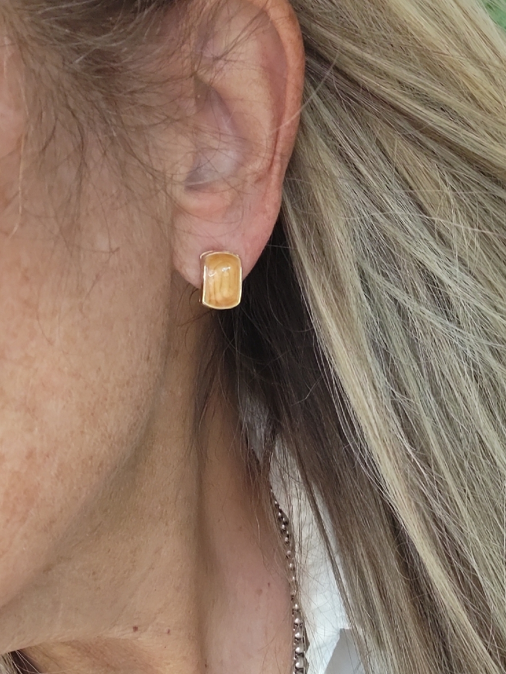 Honey Latte Brown Painted Enamel Contoured Stud Earrings